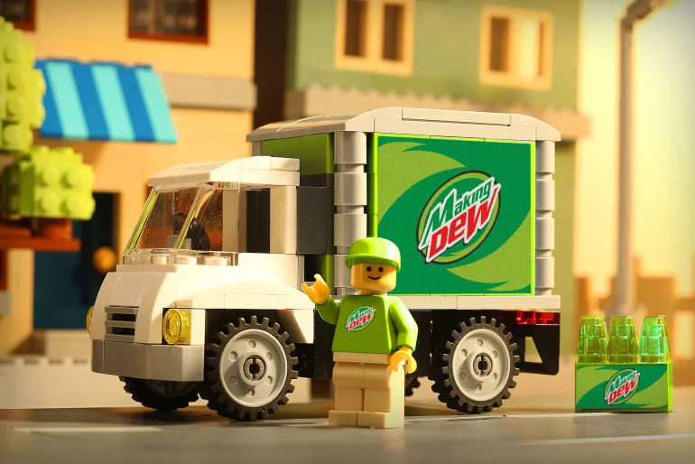 The Brick Show Shop B3 Customs Making Dew Soda Delivery Truck with Minifigure