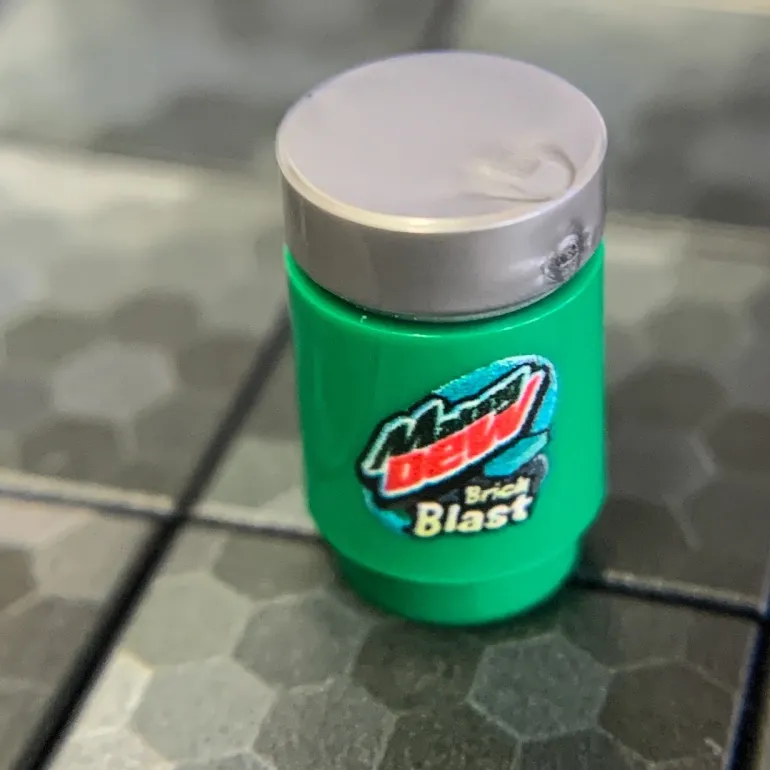 The Brick Show Shop B3 Customs® Printed Making Dew (Brick Blast) Soda Can made using real LEGO