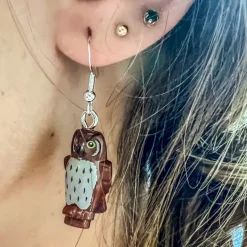 The Brick Show Shop B3 Customs® Reddish Brown Owl Earrings made from LEGO Bricks