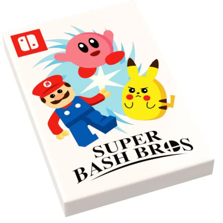 The Brick Show Shop B3 Customs® Super Bash Bros. Video Game Cover (2x2 Tile) using LEGO bricks