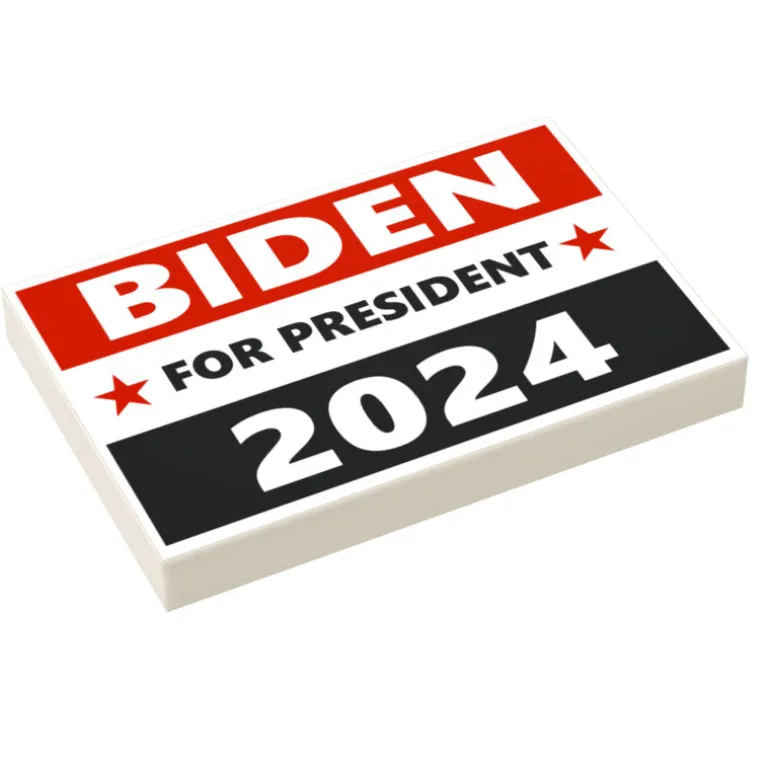 The Brick Show Shop Biden 2024 Election USA Campaign Sign (2x3 Tile) made using LEGO part