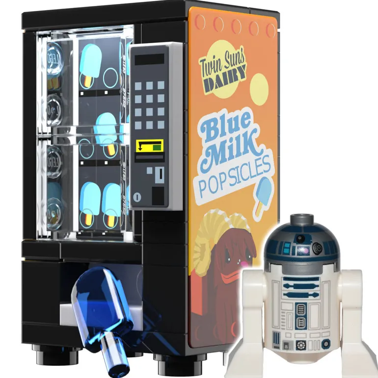 The Brick Show Shop Blue Milk Popsicle Vending Machine with LEGO R2-D2 Minifigure - B3 Cus