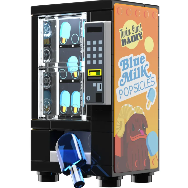 The Brick Show Shop Blue Milk Popsicles Vending Machine Building Set made using LEGO parts