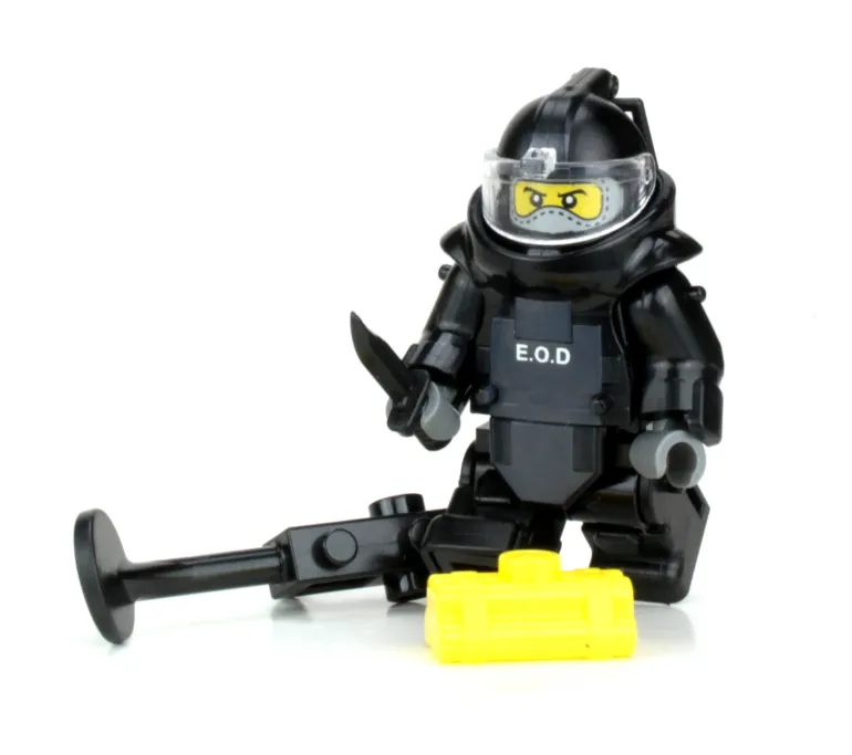 The Brick Show Shop Bomb Squad Explosive Disposal Specialist (EOD) Minifig made using LEGO