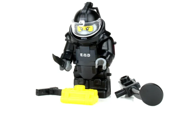 The Brick Show Shop Bomb Squad Explosive Disposal Specialist (EOD) Minifig made using LEGO