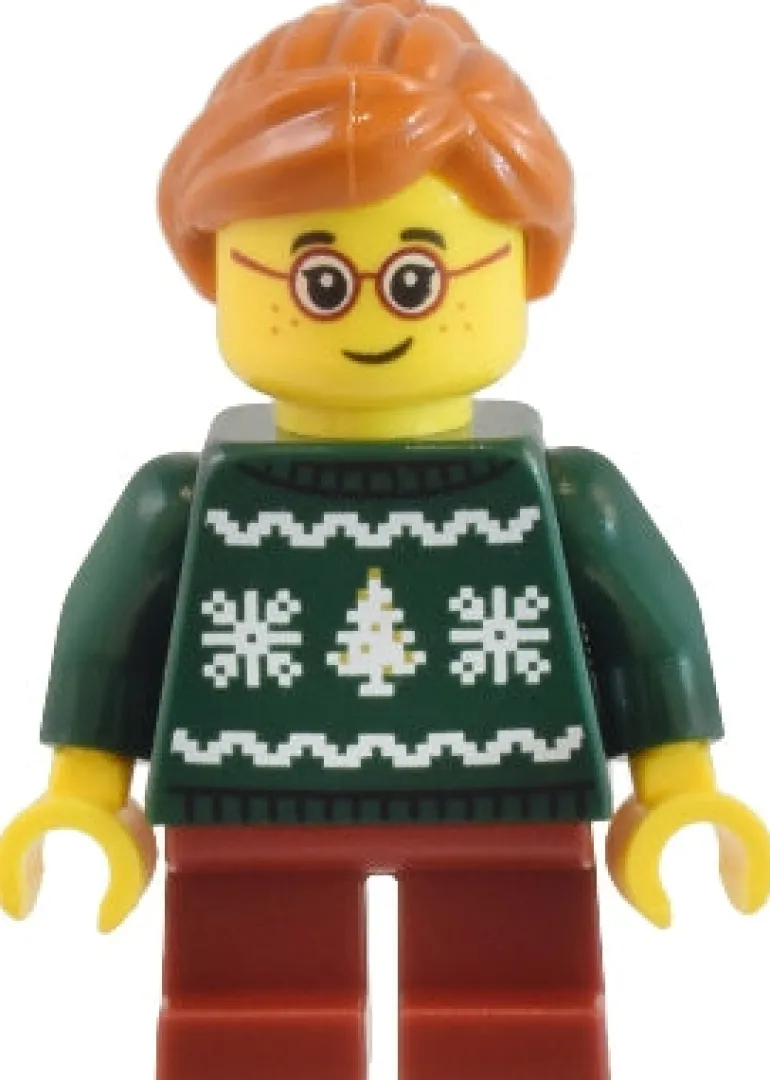The Brick Show Shop Child Girl in Dark Green Ugly Christmas Sweater - LEGO City Minifigure