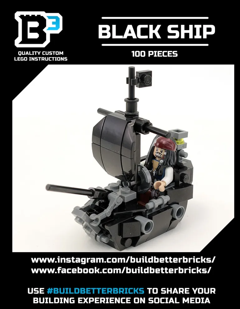 The Brick Show Shop Custom Black Ship (Pearl) with Jack Sparrow Minfigure