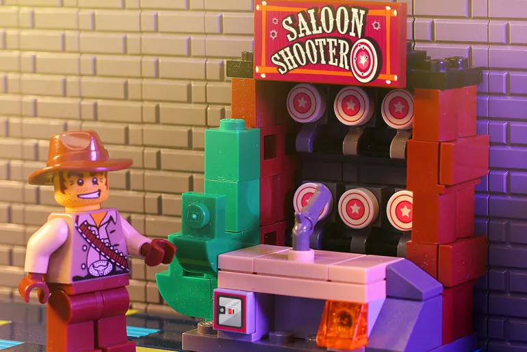 The Brick Show Shop Custom Saloon Shooter Arcade Game made using LEGO parts