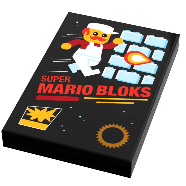 The Brick Show Shop Custom Super Mario Bloks Video Game Cover (2x3 Tile) made using LEGO p