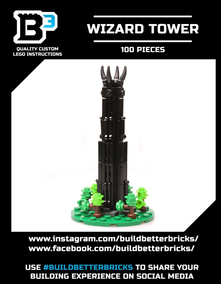 The Brick Show Shop Dark Wizard Tower Building Set made using LEGO parts, Tower of Orthanc