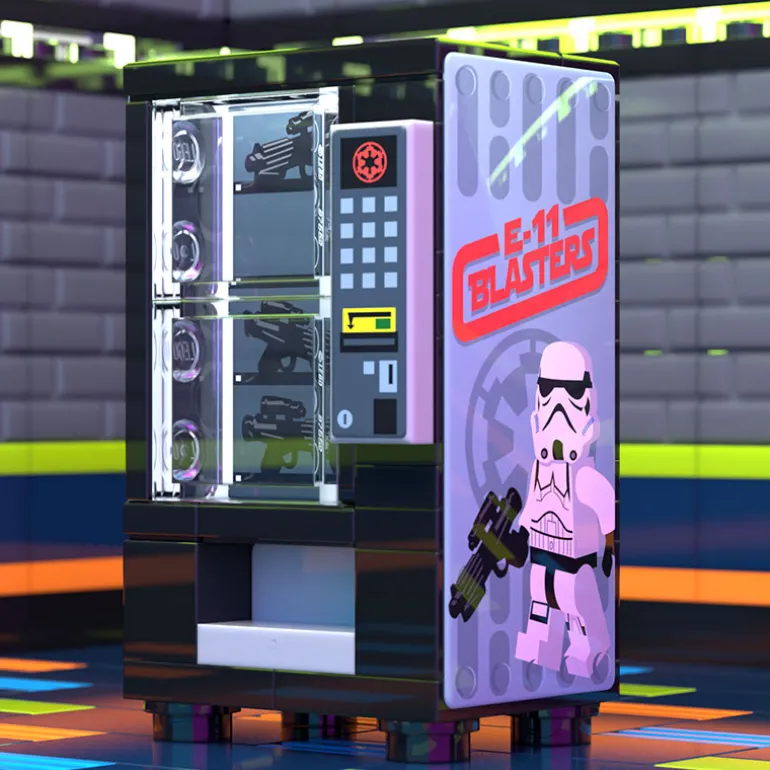 The Brick Show Shop E-11 Blaster Vending Machine for Trooper minifigs made using LEGO part