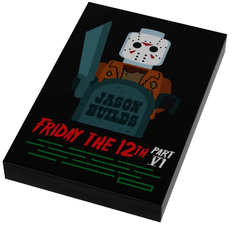 The Brick Show Shop Friday the 12th Part VI Jason Builds Movie Tile Cover (2x3 Tile) using LEGO bricks