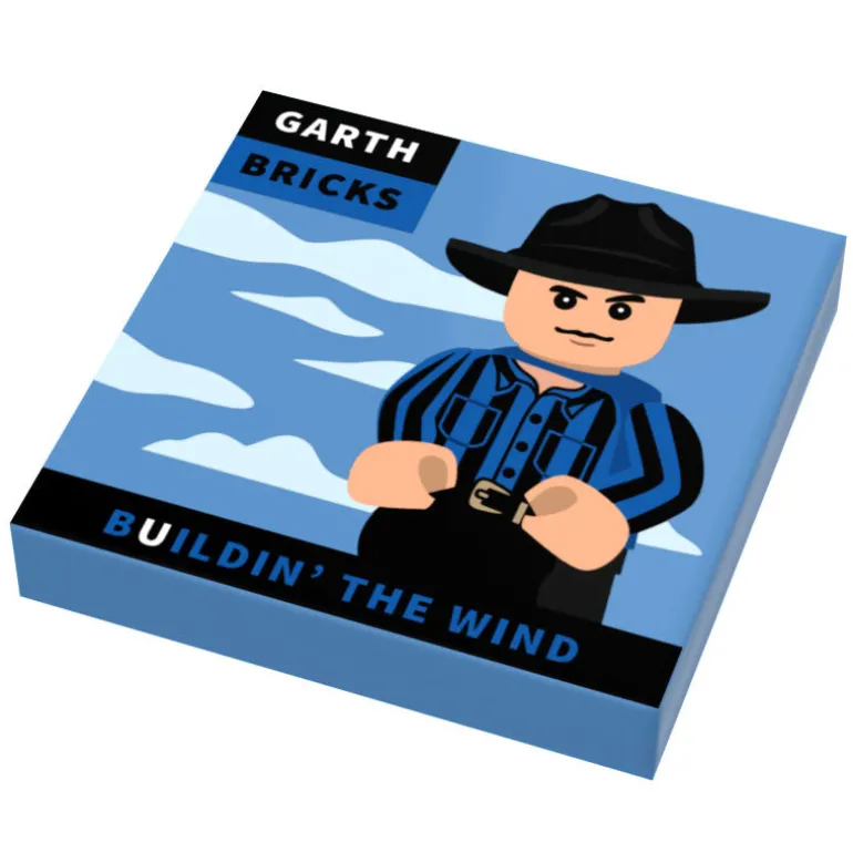The Brick Show Shop Garth Bricks Buildin' the Wind Music Album Cover (2x2 Tile) made using
