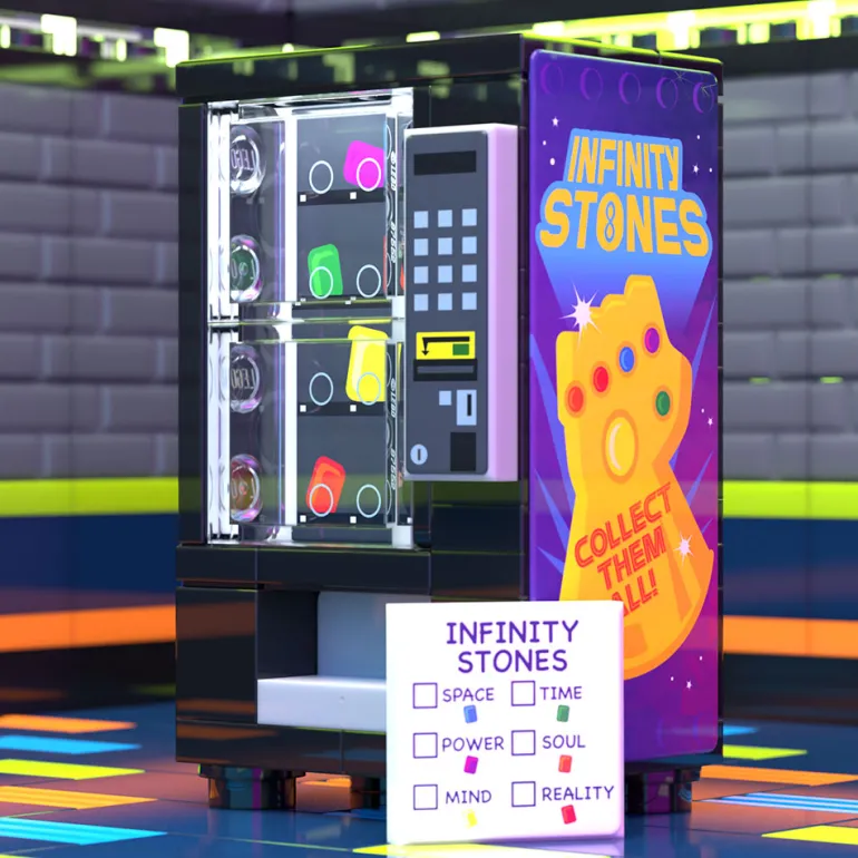 The Brick Show Shop Infinity Stones Vending Machine Custom Building Set made using LEGO pa