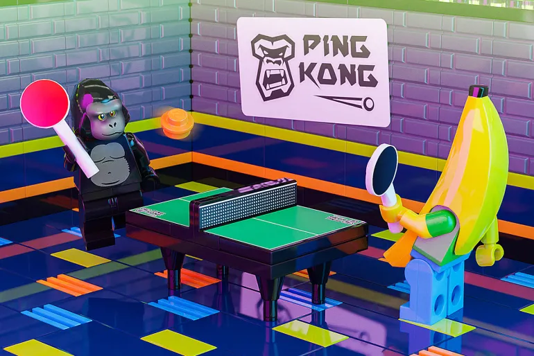 The Brick Show Shop Ping Kong - Custom Ping Pong Table made using LEGO parts - B3 Customs