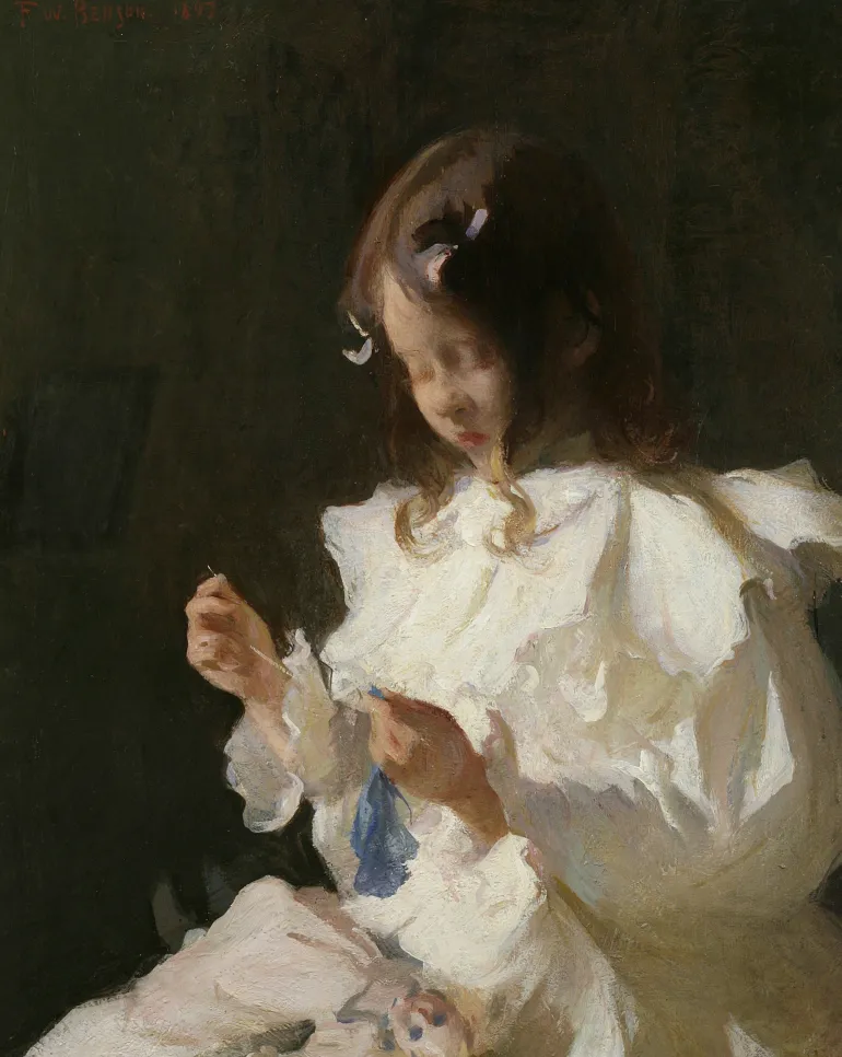 The Brick Show Shop Portrait of a Child Sewing (1897) by Frank Weston Benson on 11x14 Art