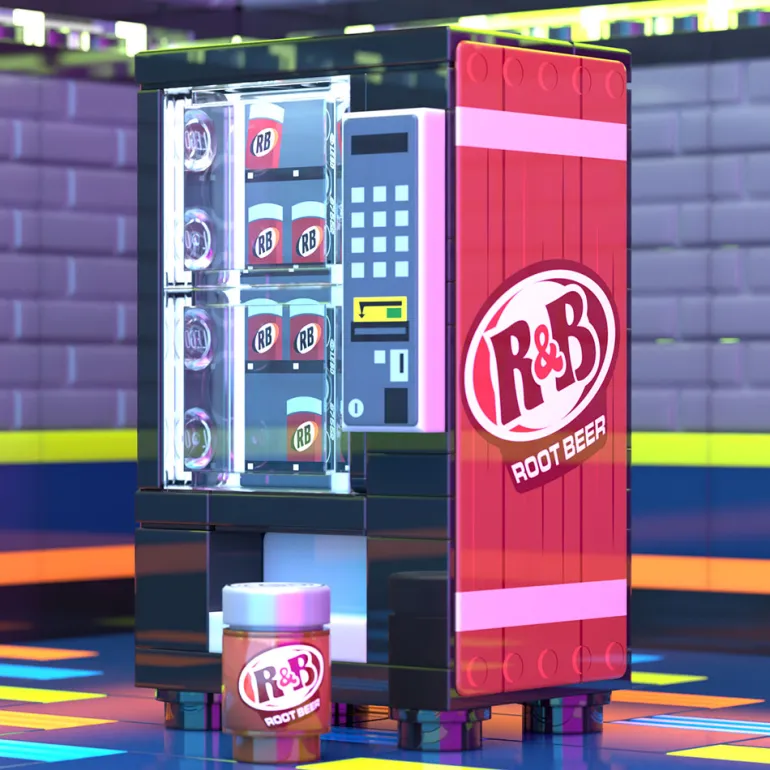 The Brick Show Shop R & B Root Beer - B3 Customs Soda Vending Machine made using LEGO parts