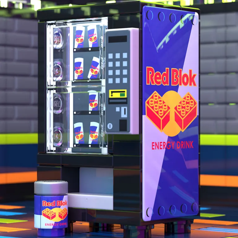 The Brick Show Shop Red Brick Energy Drink Vending Machine made using LEGO parts - B3 Cust
