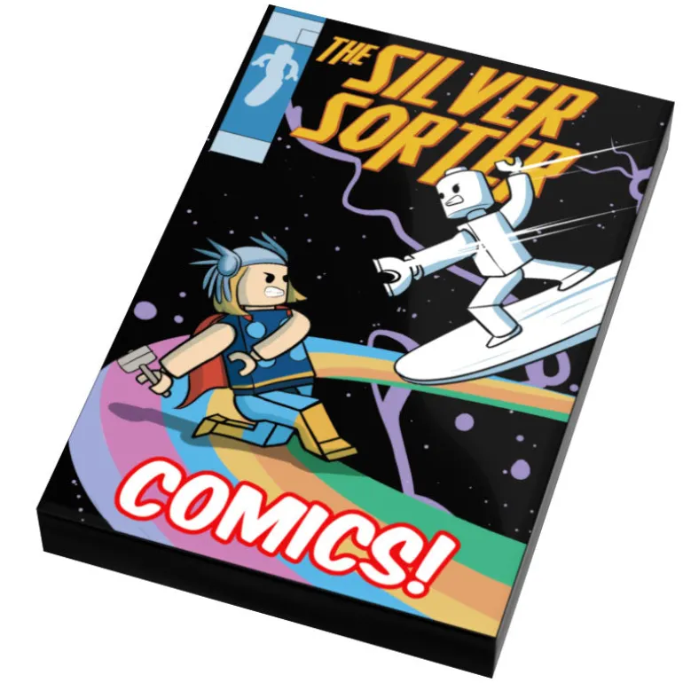 The Brick Show Shop Silver Sorter Comic Book Cover (2x3 Tile) - B3 Customs made using LEGO