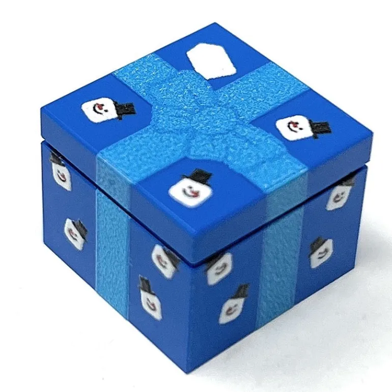 The Brick Show Shop Snowman Christmas Present (Blue) - Custom Printed LEGO 2x2 Tile/Brick,