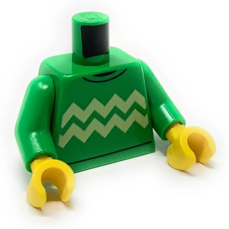 The Brick Show Shop Torso, Bright Green Sweater with Tan Zigzag Lines Pattern - Official L