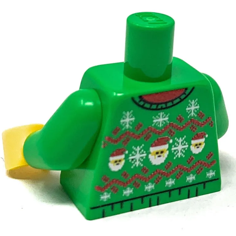 The Brick Show Shop Ugly Green Santa Christmas Sweater Printed Torso made using LEGO parts