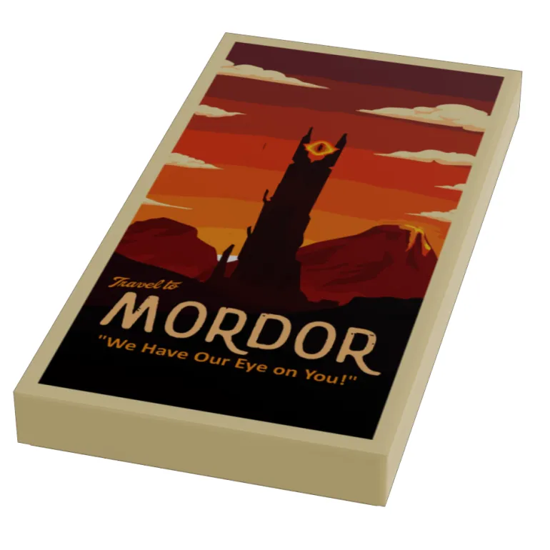 The Brick Show Shop Visit Mordor Travel Poster (2x4 Tile) made using LEGO parts