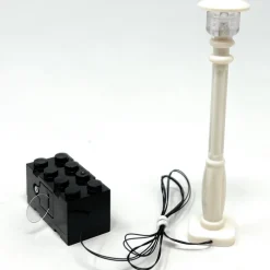The Brick Show Shop White Light-Up Lamp Post (White Light) on Brick with Cord for LEGO Compatible