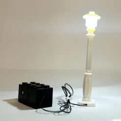 The Brick Show Shop White Light-Up Lamp Post (White Light) on Brick with Cord for LEGO Compatible